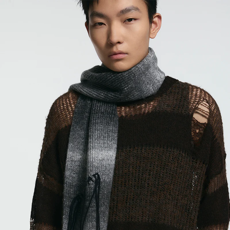 Black-White Gradient Distressed Scarf - Image 5