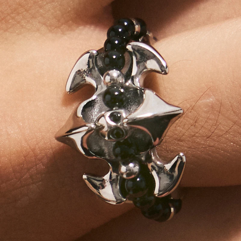 Fishbone & Black Onyx Stacking Ring - Image 5