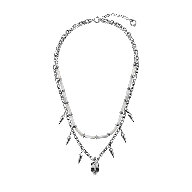 Siren Skull & Black Stone Layered Necklace - Image 3