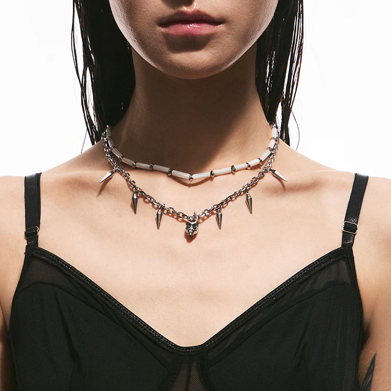 Siren Skull & Black Stone Layered Necklace - Image 4