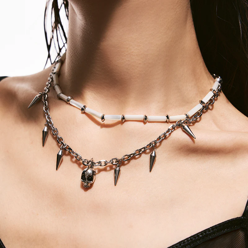 Siren Skull & Black Stone Layered Necklace - Image 5