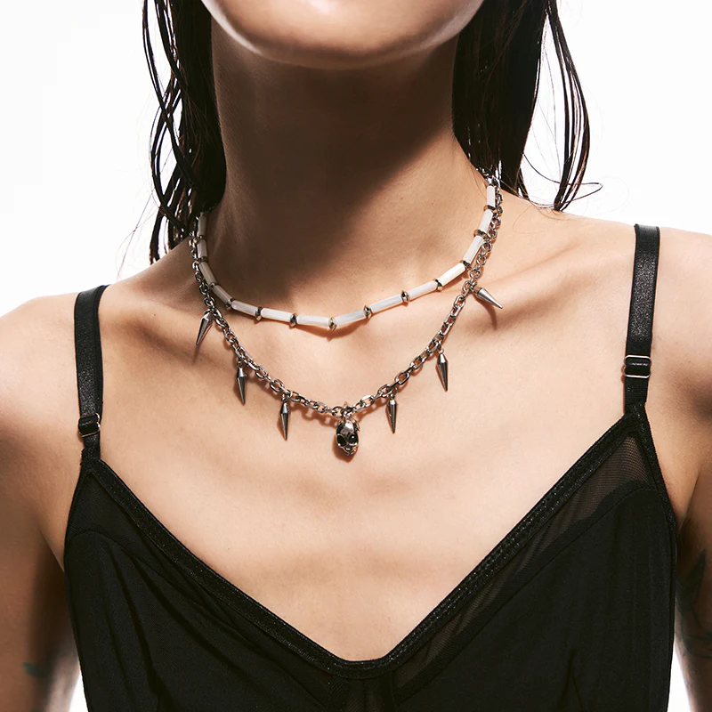 Siren Skull & Black Stone Layered Necklace - Image 6